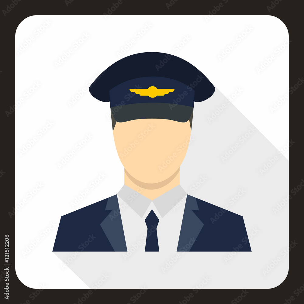 Pilot icon in flat style with long shadow. People symbol vector illustration Pilot icon in flat style with long shadow. People symbol vector illustration