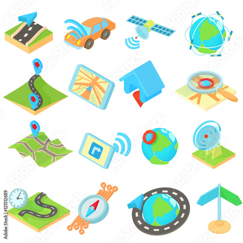 Navigation icons set in isometric 3d style style. Location on terrain set collection vector illustration.