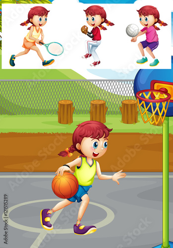 Girl playing different types of sports