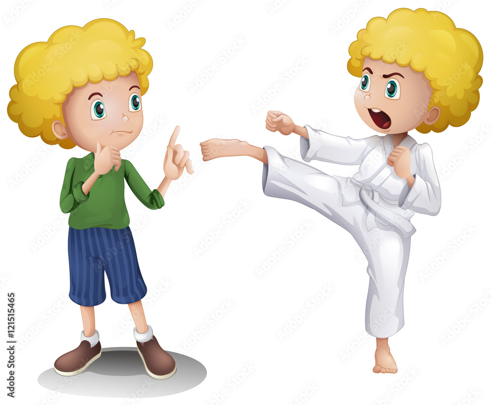 Boy in two different actions Boy in two different actions