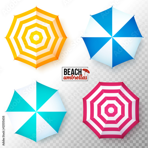 Vector top view colorful beach umbrellas set