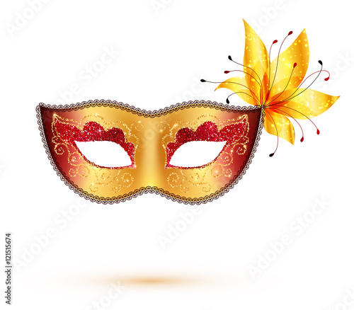 Golden carnival mask isolated on white background