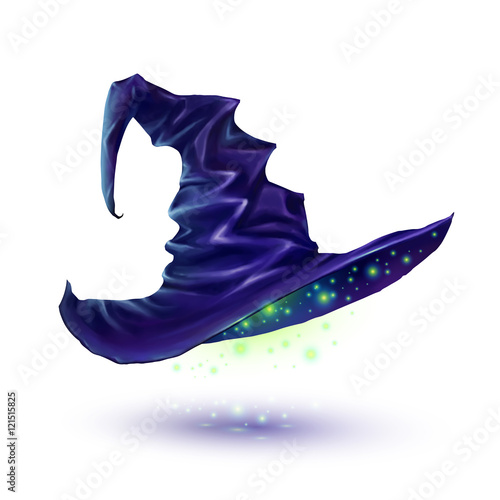 Dark blue vector witch hat isolated on white