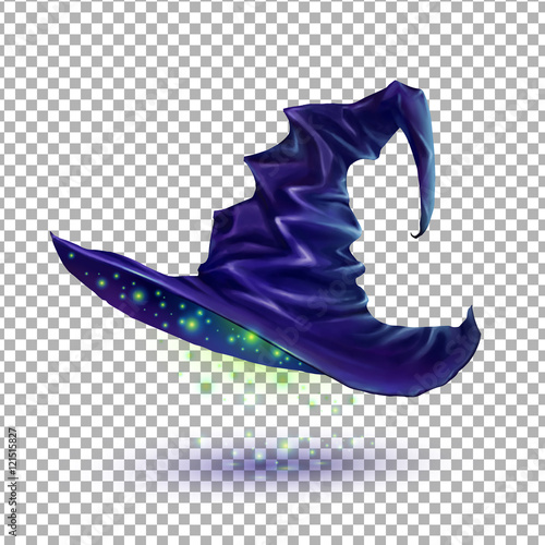 Dark blue vector witch hat isolated on transparency grid