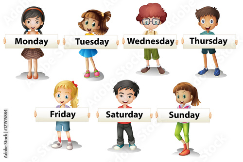 Kids holding cards saying days of the week