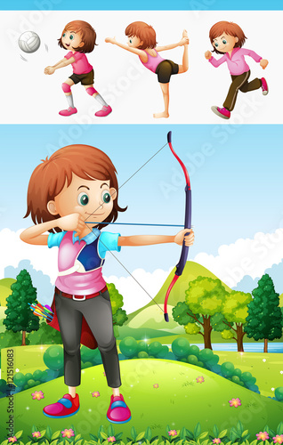 Girl doing archery and other sports
