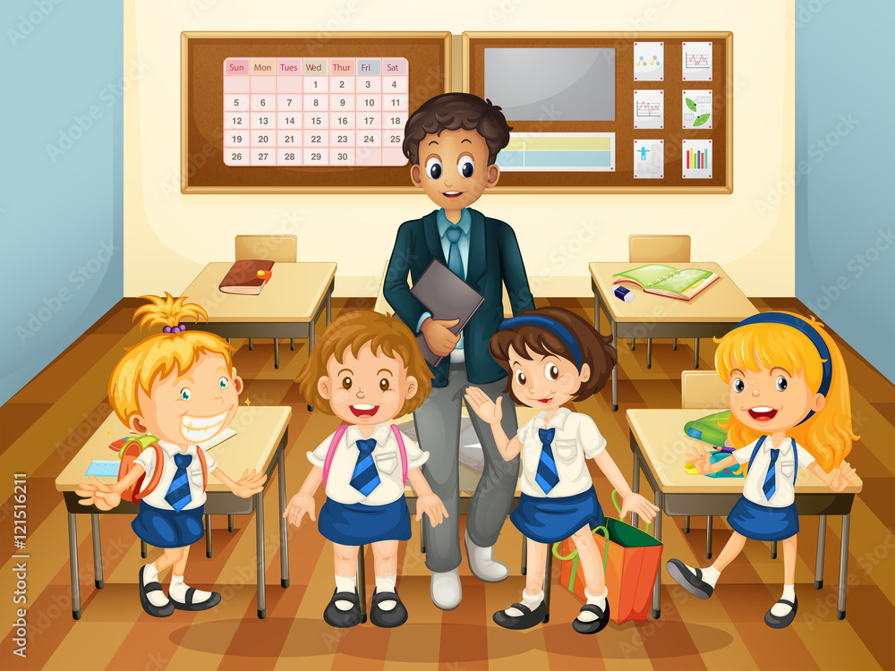 Male teacher and students in class Male teacher and students in class