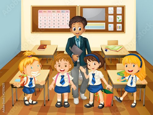 Male teacher and students in class