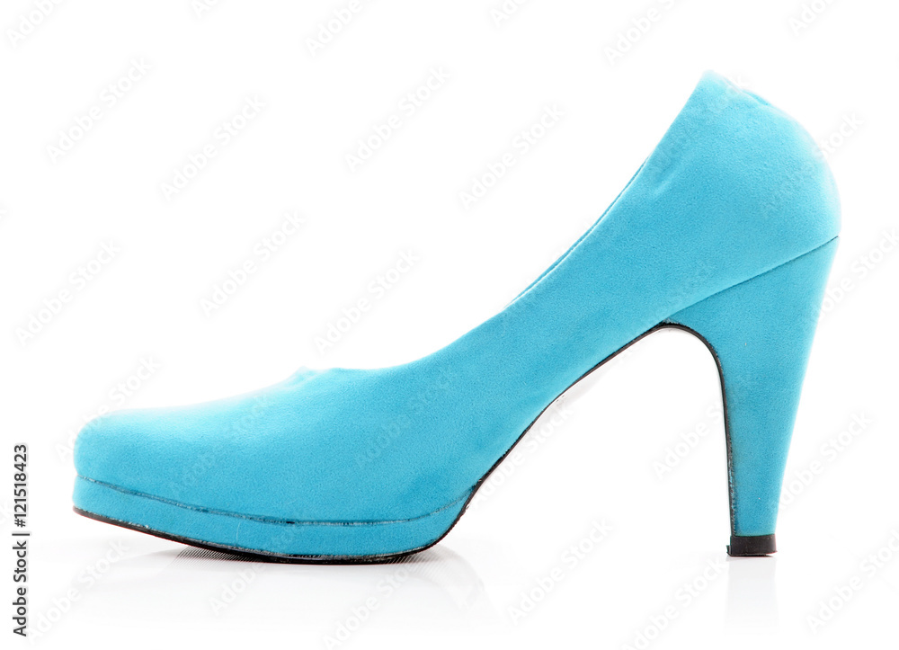 Obraz premium Female turquoise high-heeled shoes isolated on white background