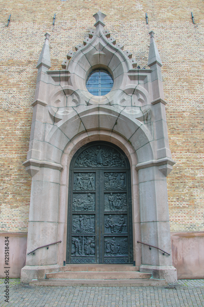 metal entrance door to the old Christian Catholic Church