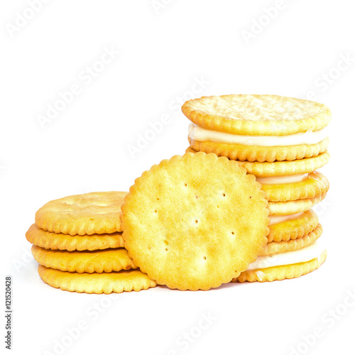 crackers or biscuits on white background