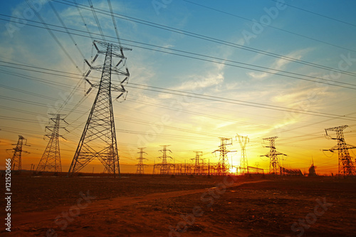 Wire electrical energy at sunset