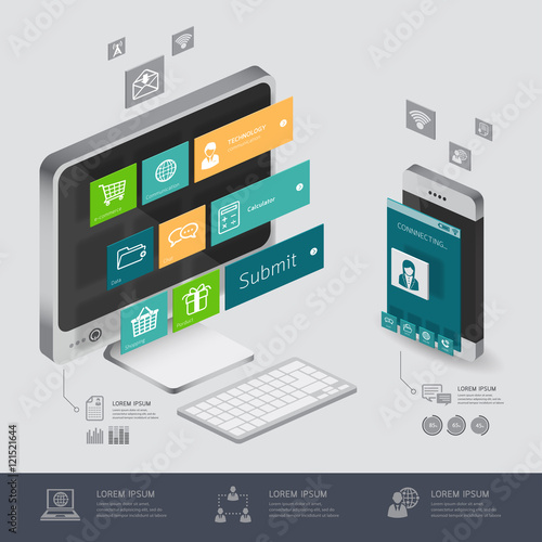 infographic communication and connection shopping online, e-commerce concept with smartphone
