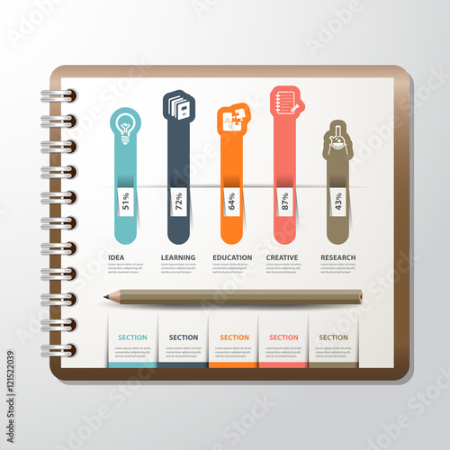Infographic paper book with bookmark icon education concept.