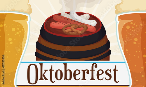 Banner with Traditional Meal for Oktoberfest Celebration, Vector Illustration