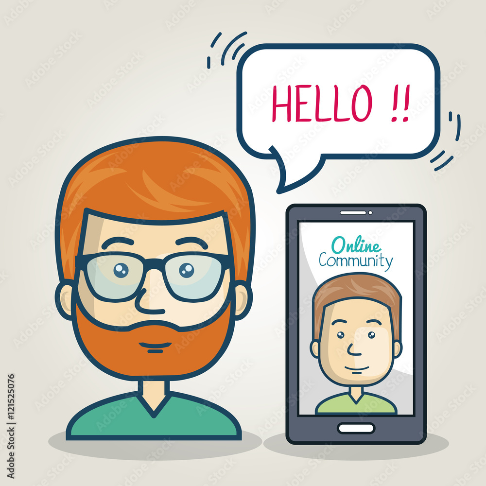 community online man smartphone bubble speech graphic vector illustration eps 10