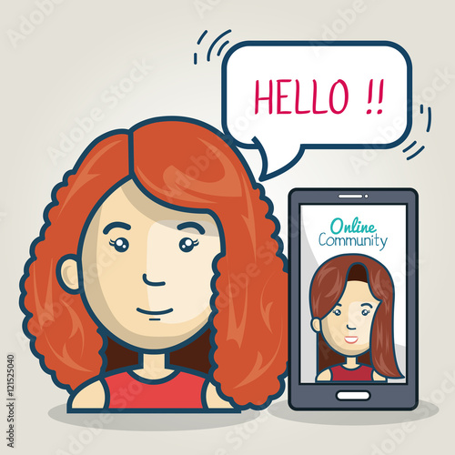 woman smartphone community online bubble speech graphic vector illustration eps 10