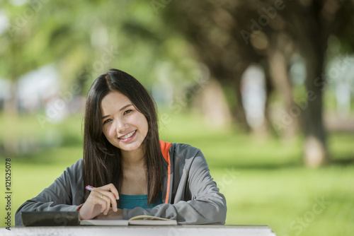 Asian woman college student on campus