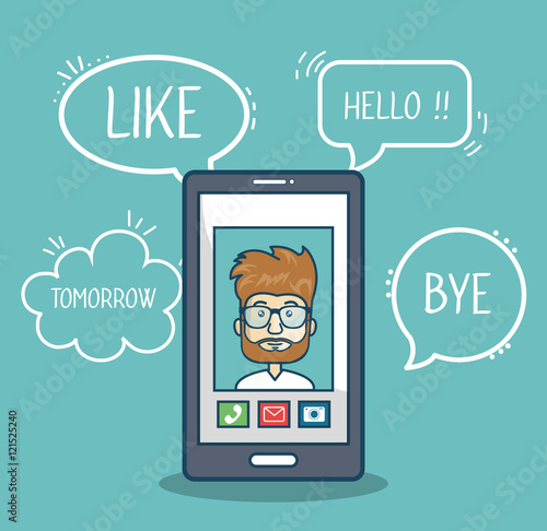 cartoon smartphone man mobile chat graphic vector illustration eps 10