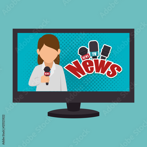 cartoon tv news reporter woman graphic vector illustration eps 10