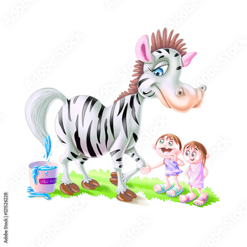 Boy and girl with zebra
