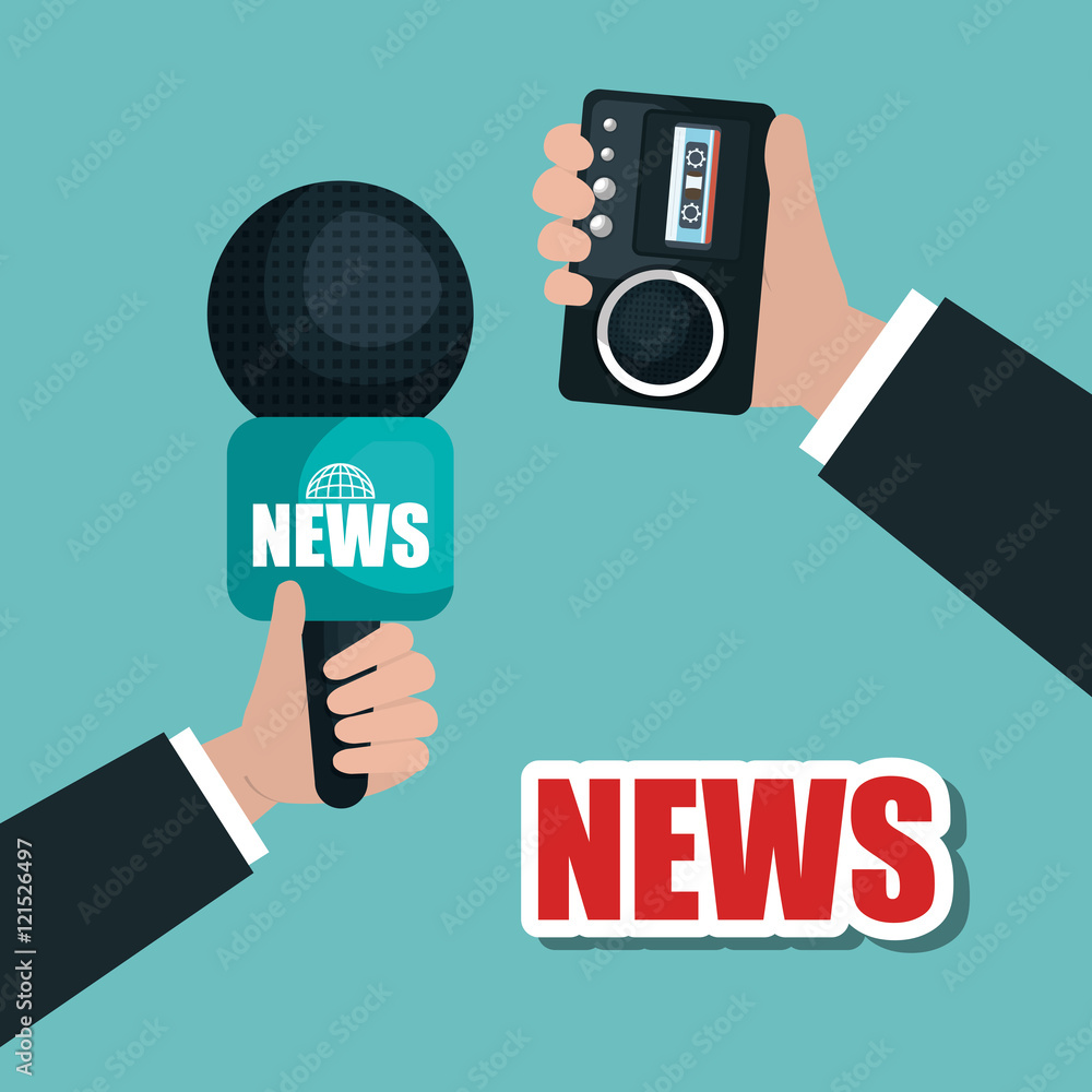 hands hold microphone and tape record news graphic vector illustration eps 10