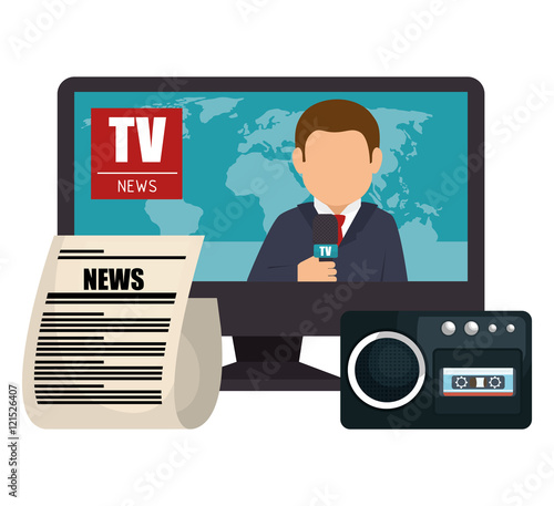 set news tv microphone paper graphic isolated vector illustration eps 10
