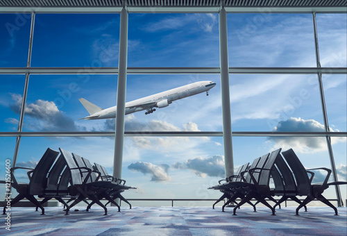 Airplane, view from airport terminal.