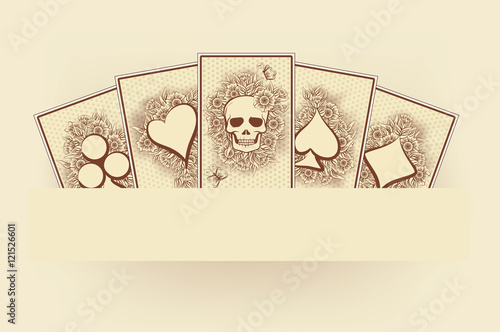 Vintage poker cards background, vector illustration