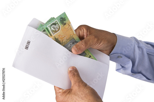 Keeping Australian dollars money in envelope.