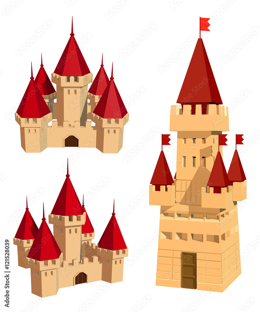 Vector color set of castles and flags on a white background. Abs Stock ...