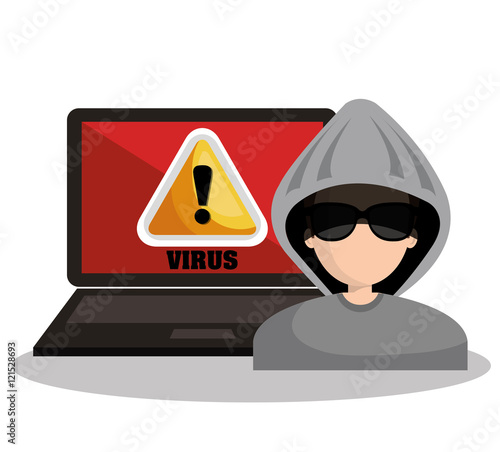 warning virus hacker laptop graphic vector illustration esp 10