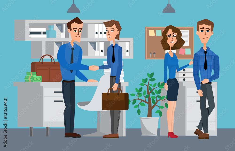 Business professional work team. Business People Handshake, Colleagues Shaking Hands Meeting Signing Agreement Office. Vector creative illustrations flat design. Worker people Man and Women Business professional work team. Business People Handshake, Colleagues Shaking Hands Meeting Signing Agreement Office. Vector creative illustrations flat design. Worker people Man and Women