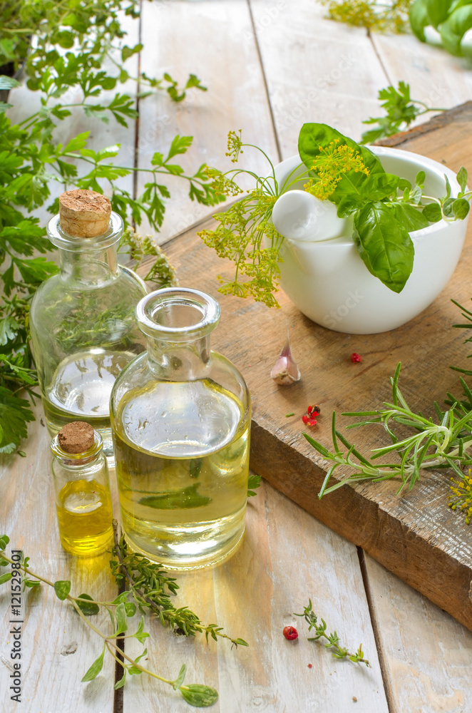 Mix of Fresh herbs and spices isolated on white Mix of Fresh herbs and spices isolated on white