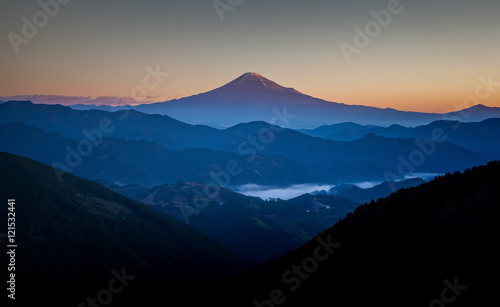 Beautiful sunrise time of Mountain Fuji in autumn season seen from Mountain Takayama   Shizuoka prefecture