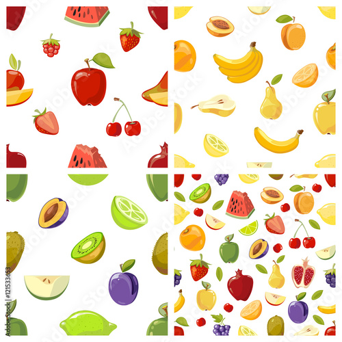 Fototapeta Naklejka Na Ścianę i Meble -  Set of vector fruits seamless patterns