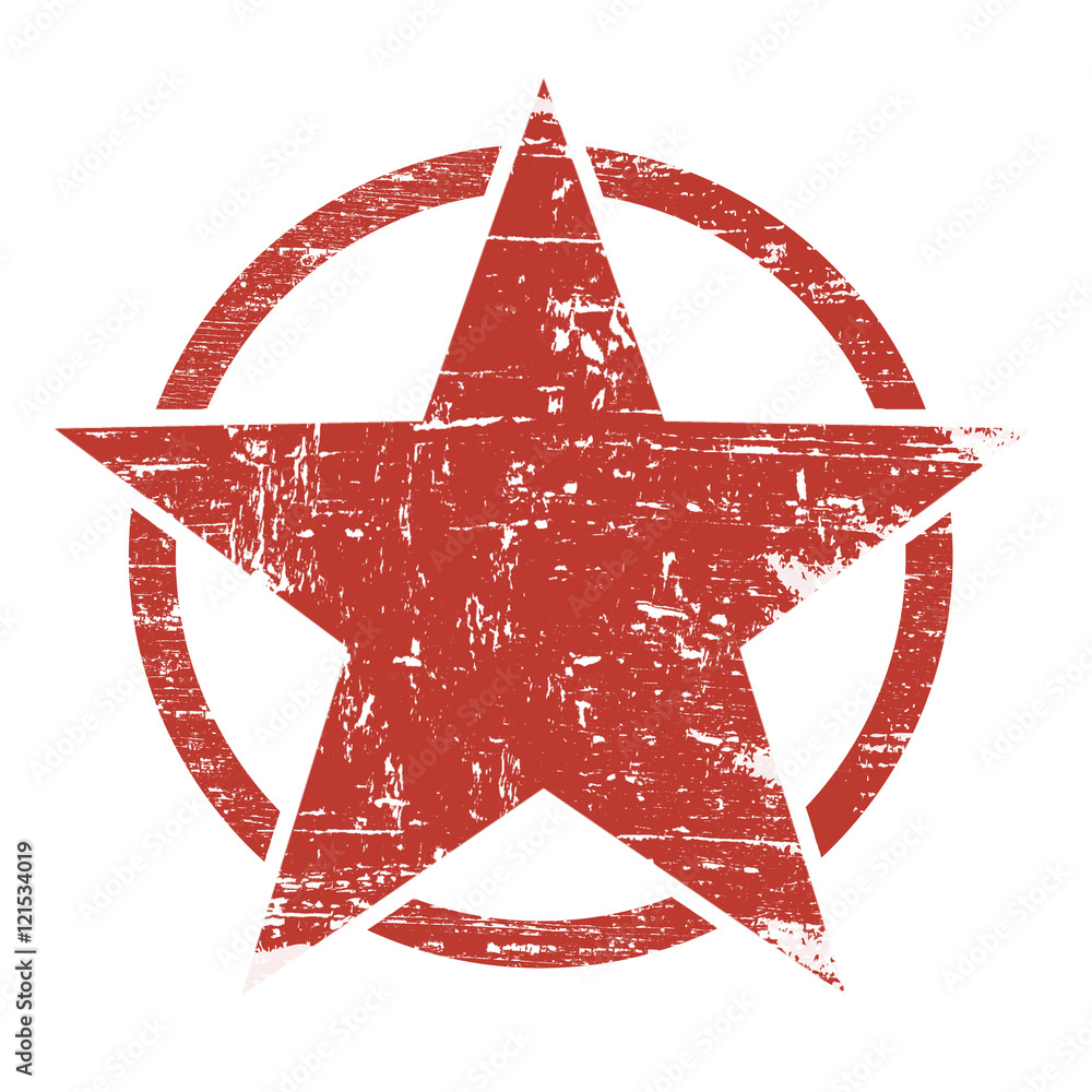 Grunge red star in circle - obrazy, fototapety, plakaty 