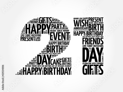 Photography Happy 21st birthday word cloud collage concept