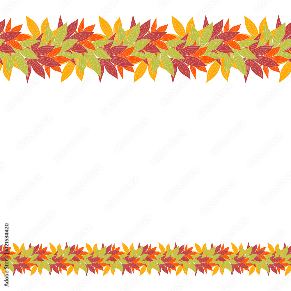 Cute pattern border frame with bright autumn leaves on the white (transparent) background. With space for invitations or cards text. Vector illustration Cute pattern border frame with bright autumn leaves on the white (transparent) background. With space for invitations or cards text. Vector illustration