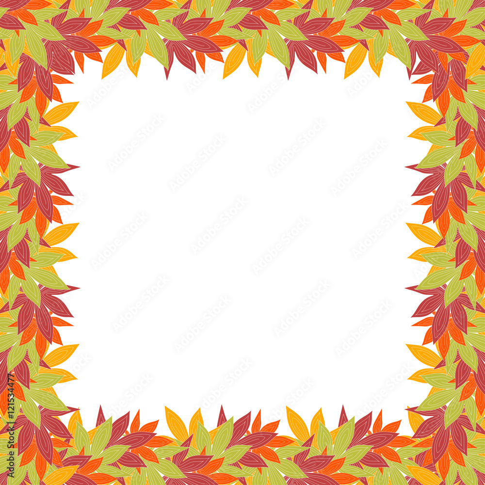 Cute pattern border frame with bright autumn leaves on the white (transparent) background. With space for invitations or cards text. Vector illustration Cute pattern border frame with bright autumn leaves on the white (transparent) background. With space for invitations or cards text. Vector illustration
