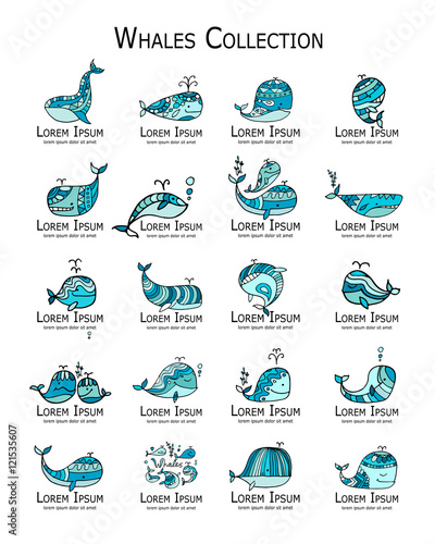 Whales logo set, sketch for your design