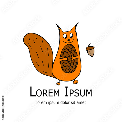 Fototapeta Naklejka Na Ścianę i Meble -  Funny squirrel with nut for your design