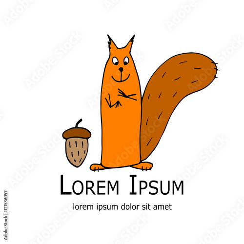 Fototapeta Naklejka Na Ścianę i Meble -  Funny squirrel with nut for your design