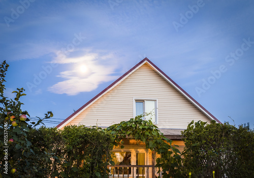 The ridge of the house.