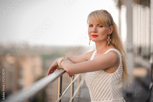 beautiful blonde woman with bright red lipstick