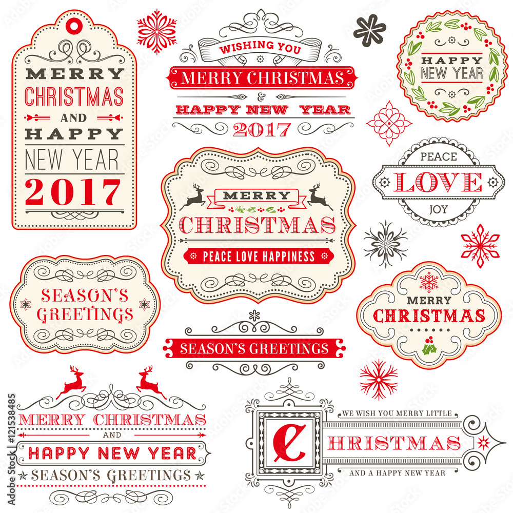 Collection of Elegant Christmas vector labels Stock Vector | Adobe Stock
