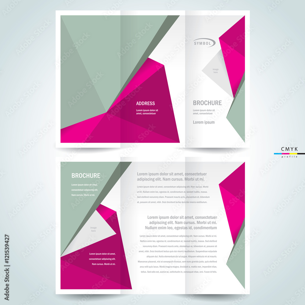 brochure design template vector tri-fold polygonal abstract, cmy