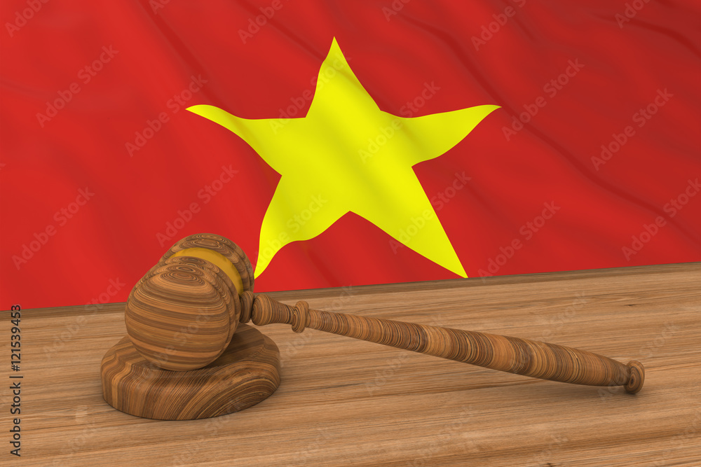 Vietnamese Law Concept Flag of Vietnam Behind Judge's Gavel 3D