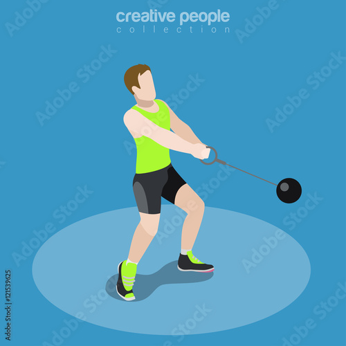 Flat isometric Athletics Hammer Throw vector Sport man 3d
