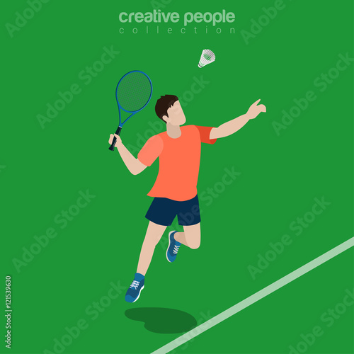 Flat isometric Badminton Player vector illustration Sportsman 3d